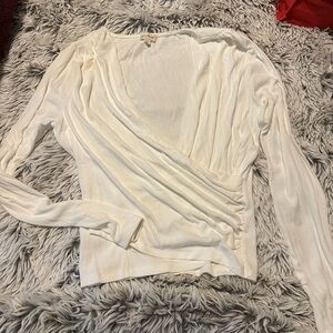 Hem & Thread Cream Long Sleeve Wrap Blouse